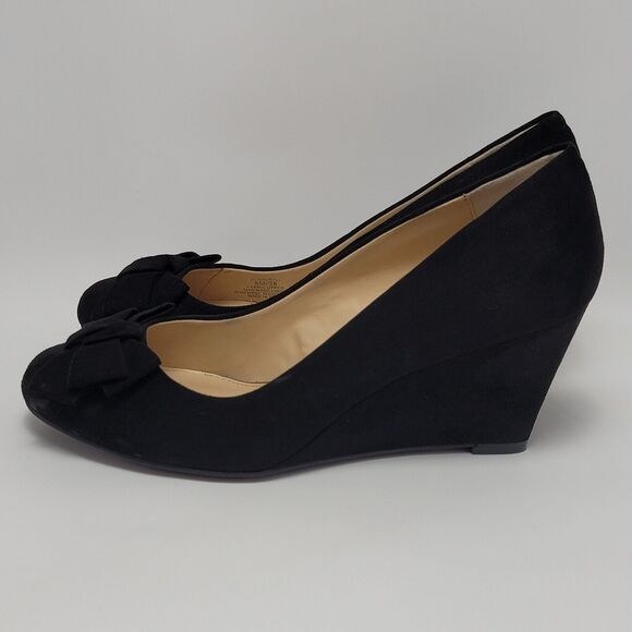 Jessica Simpson Sheryll Womens Suede Black Bow Toe Slip On Wedge Shoes Size 8M - Picture 4 of 12